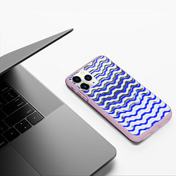 Чехол iPhone 11 Pro матовый Black and blue stripes on a white background, цвет: 3D-розовый — фото 2