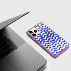 Чехол iPhone 11 Pro матовый Black and blue stripes on a white background, цвет: 3D-фиолетовый — фото 2