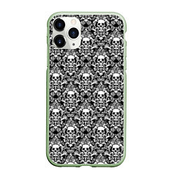 Чехол iPhone 11 Pro матовый Skull patterns, цвет: 3D-салатовый