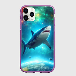 Чехол iPhone 11 Pro матовый Большая белая акула в космическом пространстве, цвет: 3D-фиолетовый