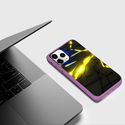 Чехол iPhone 11 Pro матовый Желтый на черном неон из разлома плит, цвет: 3D-фиолетовый — фото 2