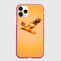 Чехол iPhone 11 Pro матовый Орел с пейзажем на закате двойная экспозиция, цвет: 3D-малиновый