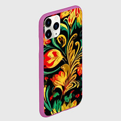 Чехол iPhone 11 Pro матовый Хохлома акварель, цвет: 3D-фиолетовый — фото 2