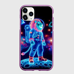 Чехол iPhone 11 Pro матовый Неоновый лев космонавт - нейросеть, цвет: 3D-фиолетовый