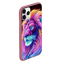 Чехол iPhone 11 Pro матовый Космический неоновый лев - нейросеть фантазия, цвет: 3D-малиновый — фото 2