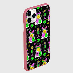 Чехол iPhone 11 Pro матовый Паттерн из НЛО, цвет: 3D-малиновый — фото 2