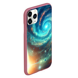 Чехол iPhone 11 Pro матовый Неоновая далёкая галактика - нейросеть, цвет: 3D-малиновый — фото 2