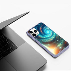 Чехол iPhone 11 Pro матовый Неоновая далёкая галактика - нейросеть, цвет: 3D-светло-сиреневый — фото 2