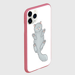 Чехол iPhone 11 Pro матовый Серый котенок спит на спинке, цвет: 3D-малиновый — фото 2