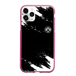 Чехол iPhone 11 Pro матовый Borussia краски чёрно белый, цвет: 3D-малиновый