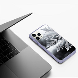 Чехол iPhone 11 Pro матовый Чено-белая снежинка, цвет: 3D-светло-сиреневый — фото 2