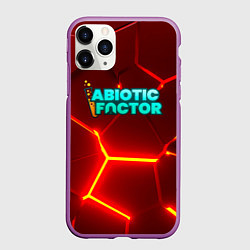 Чехол iPhone 11 Pro матовый Abiotic Factor логотип на красном неоновом фоне, цвет: 3D-фиолетовый