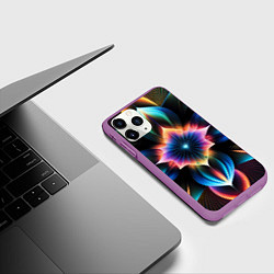 Чехол iPhone 11 Pro матовый Графические лепестки радужные, цвет: 3D-фиолетовый — фото 2