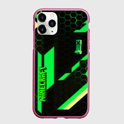 Чехол iPhone 11 Pro матовый Minecraft creeper game pattern, цвет: 3D-малиновый