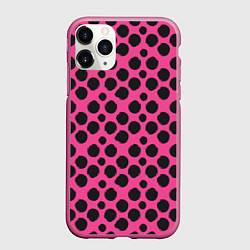 Чехол iPhone 11 Pro матовый Гороховый тренд черный на розовом фоне, цвет: 3D-малиновый