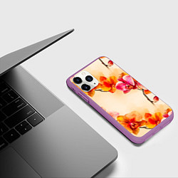 Чехол iPhone 11 Pro матовый Оранжевые орхидеи акварельные, цвет: 3D-фиолетовый — фото 2