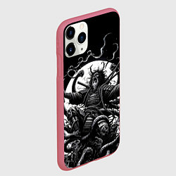 Чехол iPhone 11 Pro матовый Кричащий самурай и огромный монстр, цвет: 3D-малиновый — фото 2