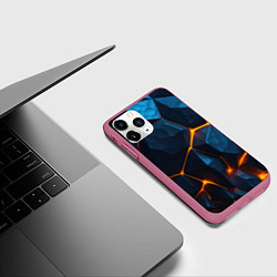 Чехол iPhone 11 Pro матовый Разлом плит с оранжевым свечением, цвет: 3D-малиновый — фото 2