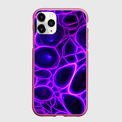 Чехол iPhone 11 Pro матовый Фиолетовы неоновые соты, цвет: 3D-малиновый