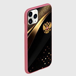 Чехол iPhone 11 Pro матовый Золотой герб России на черно-золотой текстуре, цвет: 3D-малиновый — фото 2