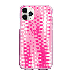 Чехол iPhone 11 Pro матовый Бело-розовый полосатый