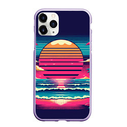 Чехол iPhone 11 Pro матовый Закат на пляже vaporwave, цвет: 3D-светло-сиреневый