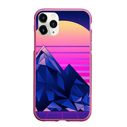 Чехол iPhone 11 Pro матовый Vaporwave неоновые горы, цвет: 3D-малиновый