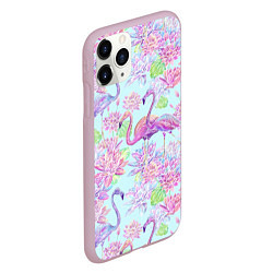 Чехол iPhone 11 Pro матовый Фламинго и кувшинки батик, цвет: 3D-розовый — фото 2