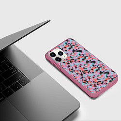 Чехол iPhone 11 Pro матовый Неоновый пиксельный камуфляжный паттерн, цвет: 3D-малиновый — фото 2