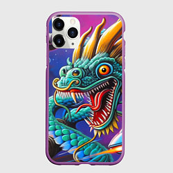 Чехол iPhone 11 Pro матовый Фантастическая космическая композиция с драконом -, цвет: 3D-фиолетовый