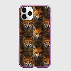 Чехол iPhone 11 Pro матовый Лакшери паттерн с золотыми лисицами, цвет: 3D-фиолетовый