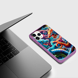 Чехол iPhone 11 Pro матовый Противостояние двух драконов - ирезуми, цвет: 3D-фиолетовый — фото 2