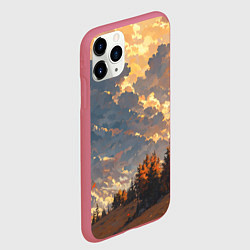 Чехол iPhone 11 Pro матовый Вечерний закат - аниме, цвет: 3D-малиновый — фото 2