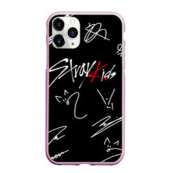 Чехол iPhone 11 Pro матовый Stray kids автографы лого, цвет: 3D-розовый