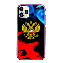 Чехол iPhone 11 Pro матовый Россия герб огненый стиль, цвет: 3D-фиолетовый