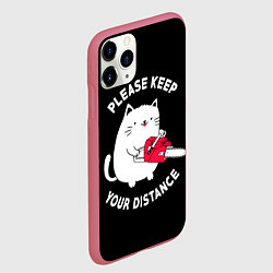 Чехол iPhone 11 Pro матовый Белый кот с электропилой, цвет: 3D-малиновый — фото 2