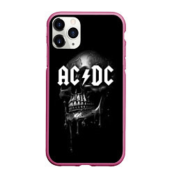 Чехол iPhone 11 Pro матовый AC DC - большой череп с подтеками, цвет: 3D-малиновый