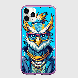 Чехол iPhone 11 Pro матовый Сова в одежде на стиле, цвет: 3D-фиолетовый