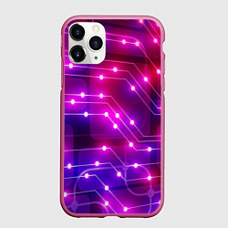 Чехол iPhone 11 Pro матовый Неоновый фон печатной платы, цвет: 3D-малиновый