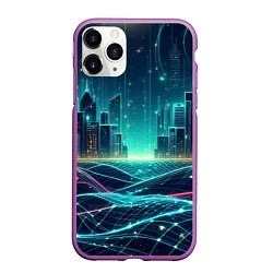 Чехол iPhone 11 Pro матовый Metropolis - vaporwave neon glow, цвет: 3D-фиолетовый