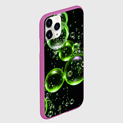 Чехол iPhone 11 Pro матовый Зеленые пузыри на черном, цвет: 3D-фиолетовый — фото 2
