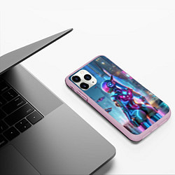 Чехол iPhone 11 Pro матовый Cyberpunk girl - neon glow ai art, цвет: 3D-розовый — фото 2