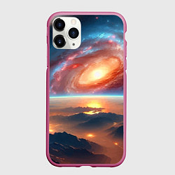 Чехол iPhone 11 Pro матовый Разноцветная далёкая галактика - неоновое свечение, цвет: 3D-малиновый