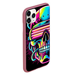 Чехол iPhone 11 Pro матовый Cyber skull - ai art neon, цвет: 3D-малиновый — фото 2