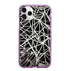 Чехол iPhone 11 Pro матовый Белые хаотичные линии на чёрном фоне, цвет: 3D-фиолетовый