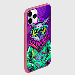 Чехол iPhone 11 Pro матовый Модная сова на фиолетовом, цвет: 3D-малиновый — фото 2