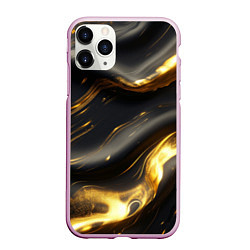 Чехол iPhone 11 Pro матовый Черно-золотая волнистая текстура