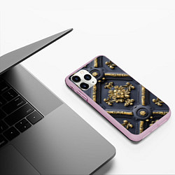 Чехол iPhone 11 Pro матовый Классические объемные золотые узоры, цвет: 3D-розовый — фото 2
