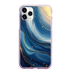 Чехол iPhone 11 Pro матовый Золотая волнистая текстура на синей ткани, цвет: 3D-розовый