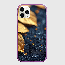 Чехол iPhone 11 Pro матовый Золотые листья на темном фоне, цвет: 3D-фиолетовый